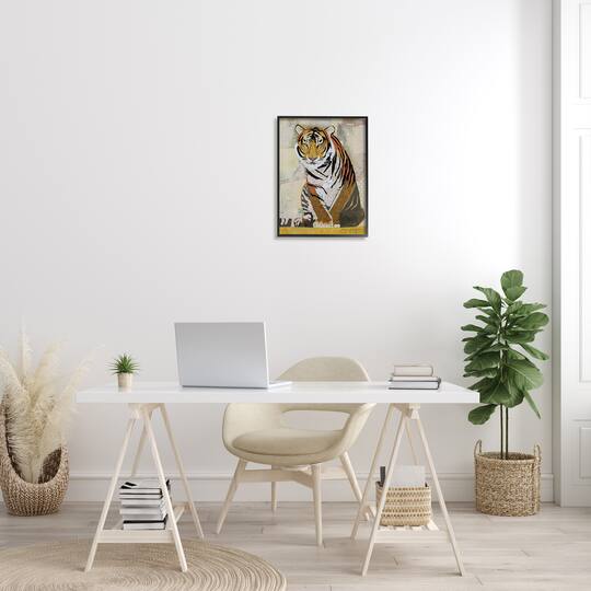 Stupell Industries Resting Jungle Tiger over Abstract Patterns in Black Frame Wall Art